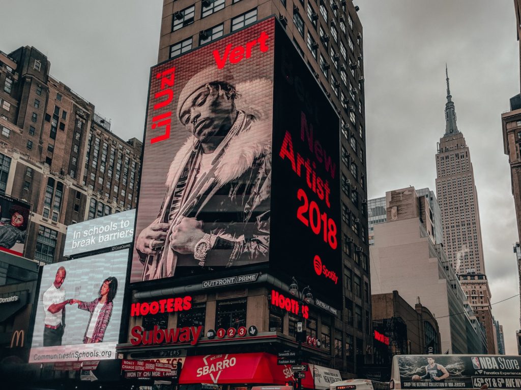 new york times square new york with Lil uzi vert on a digital billboard